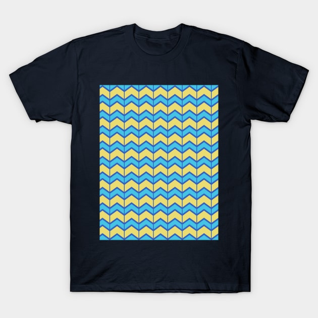 Chevron Zigzag Geometric Pattern Yellow Blue T-Shirt by oknoki